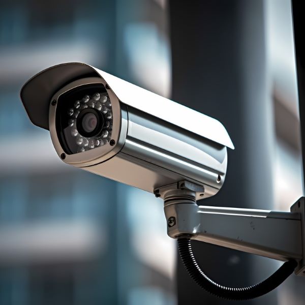 Das Foto zeigt eine Videokamera zur Überwachung am Arbeitsplatz